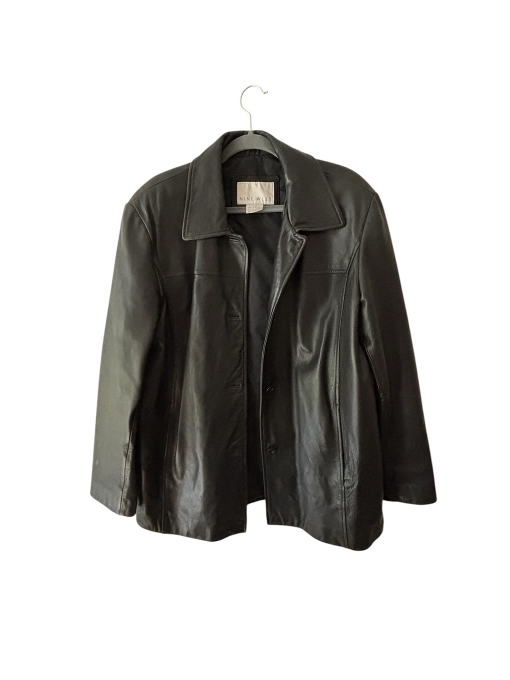 Vintage 90s Nine West Black Leather Jacket Oversized Single Breasted L